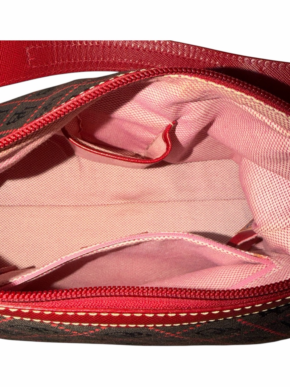 Dooney & Bourke Brown Monogram Shoulder Bag with Red Trim - Picture 7 of 9